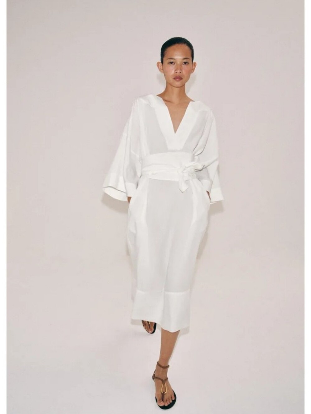 Zara Zw Colection Linen Blend Coastal Tunic Midi Dress with Long Tie Belt - Picture 11 of 16